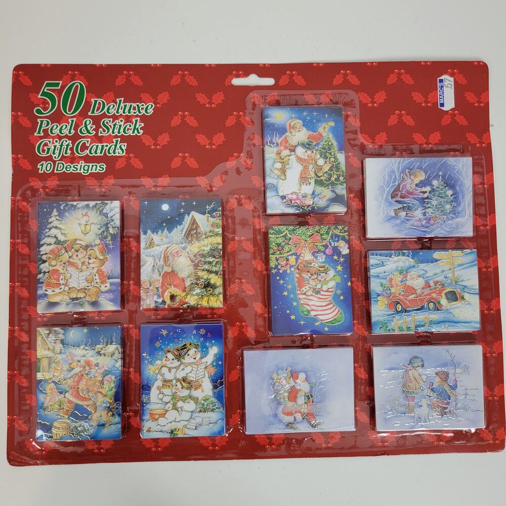 Vintage‎ Christmas Deluxe Peel & Stick Gift Cards 50Pcs 10 Designs Sealed NEW